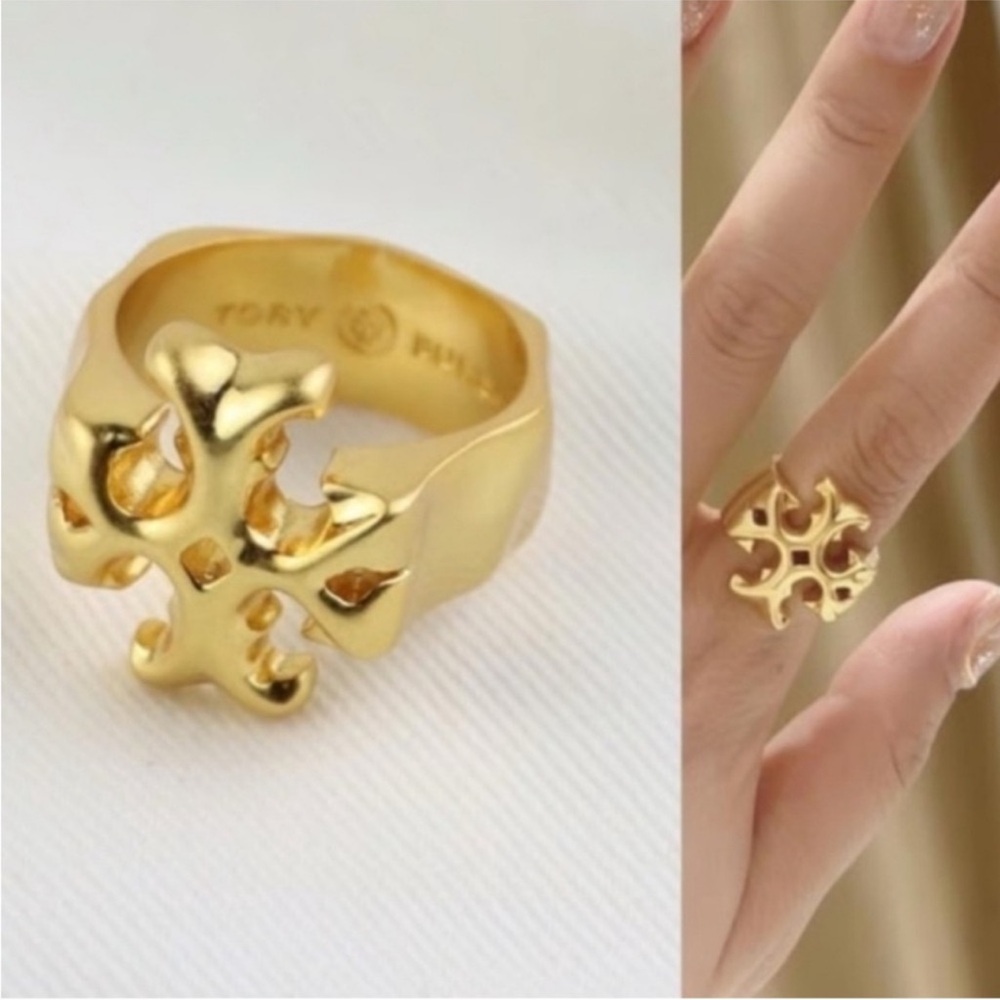 Tory Burch Gold Kira Hammered Style Band Size 6 Ring NWT $128